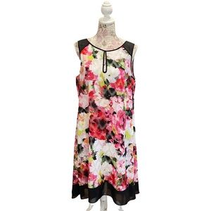 Adrianna Papell Sleeveless Floral Sheath High Low Dress with Keyhole Neckline